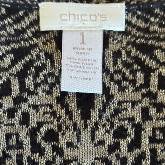 Chico's Black and Gray metallic shimmer Patterned Cardigan size 1 - Picture 8 of 9